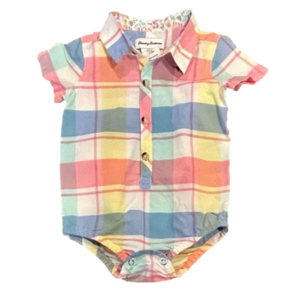✅TOMMY Bahama Size 18M Pastel Plaid Onesie.